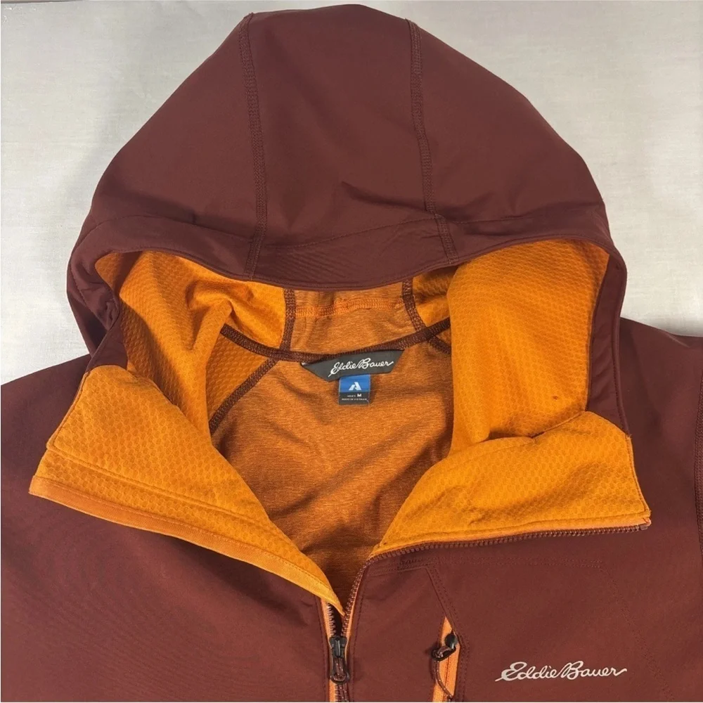 Eddie Bauer Men's Sz M First Ascent Soft Shell Jacket Orange Light Rain Wind